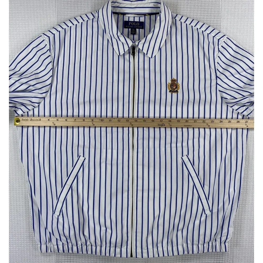 Polo Ralph Lauren Bayport Poplin Jacket Men's XXL White Blue Striped Polo Crest